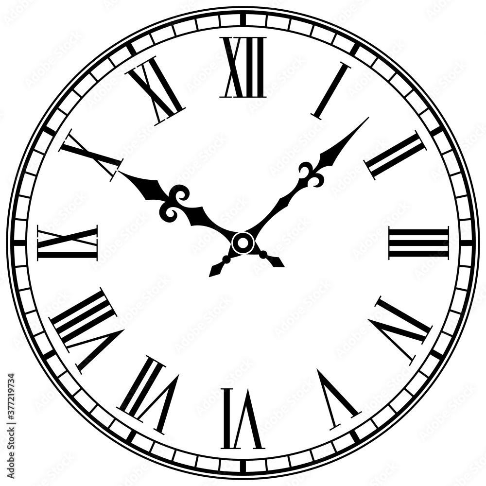 Clock Face With Roman Numerals. Vector vintage image. Stock Vector ...