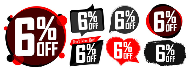 Set Sale 6% off banners, discount tags design template, promo app icons, vector illustration