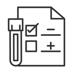 Poster - coronavirus covid19 diagnostics research, test tube with blood negative results medical line icon design