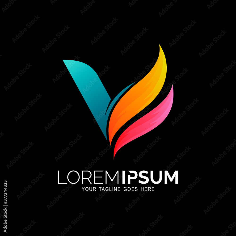 Letter V logo and fire design colorful , Flame logo with illustration ...
