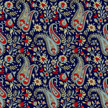 Traditional Indian Paisley Pattern On Navy   Background