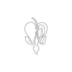 Wall Mural - Single one line drawing beauty lamprocapnos spectabilis for garden logo. Decorative bleeding heart flower for home art wall decor poster print. Modern continuous line draw design vector illustration