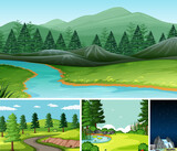 Fototapeta  - Four different scenes in nature setting cartoon style