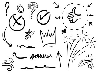 Poster - hand drawn set of doodle design element. with underline, curly swishes, crown, swoops. swirl. highli