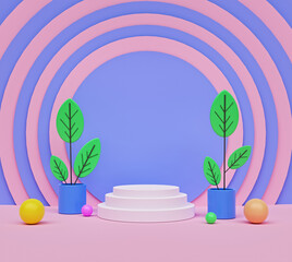 Poster - abstract circle pattern Mock up scene with podium. colorful design for product advertising and promotion. 3d rendering