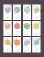 Wall Mural - stylish calendar on separate cards with twigs and flowers 2021