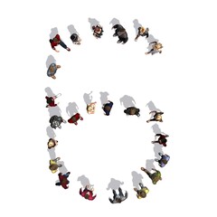 Poster - people - arranged in number 6 - top view with shadow - isolated on white background - 3D illustration