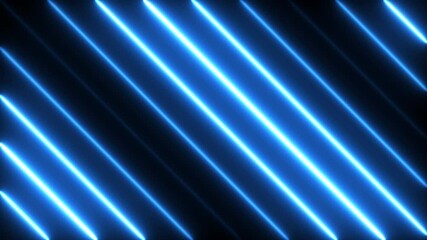 Poster - Blue neon abstract background with diagonal stripes. Laser illumination animation for futuristic concept. Seamless loop.