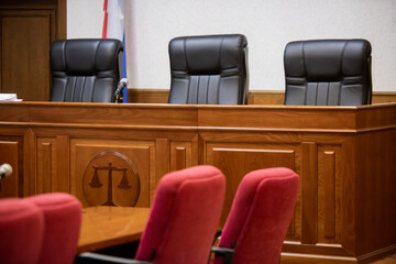 Wall Mural - A courtroom in a Russian court, an empty judge's chair