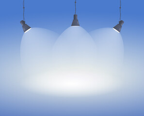 Wall Mural - spotlight background with three converging beams on an empty stage at an event or concert, colored v
