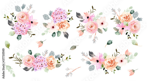 Fotografía beautiful soft flower arrangement watercolor collection