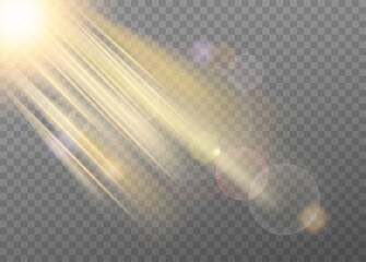 Wall Mural - realistic light effect with beam and flare in the form of circular bokeh over a transparent backgrou