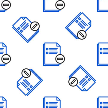 Line Document with minus icon isolated seamless pattern on white background. Clear document. Remove file document. Delete information file. Colorful outline concept. Vector.