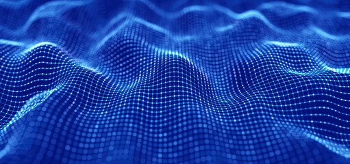 Poster - Abstract dynamic wave of points and lines. Perspective grid. Big data. Network of particles. Digital background. 3d rendering.