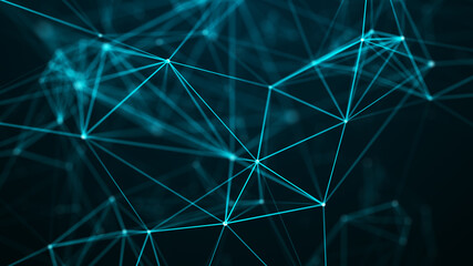 Poster - Digital plexus of glowing lines and dots. Abstract background. 3D rendering. Network or connection. 3d rendering.