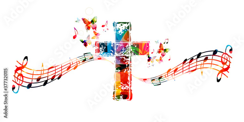 Fotomural Colorful christian cross with music notes isolated vector illustration