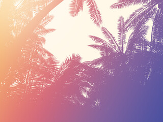 80s retro style colorful gradient palms silhouette background. 3d rendered image.