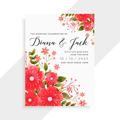 Wall Mural - lovely red flower wedding card template design