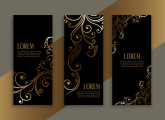 Wall Mural - luxury style floral black and gold banners set