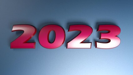 Poster - The write 2023 in red numbers, isolated on blue background - 3D rendering illustration video clip