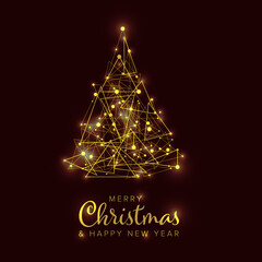 Wall Mural - Merry Christmas card with golden christmas tree