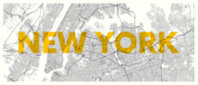 City Map New York, Detailed Road Plan Widescreen Vector Poster