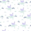 Swan swimming in water with reflections vector seamless pattern