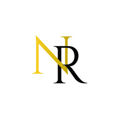 Wall Mural - Initial Letter NR RN Intersected Monogram Logo in Gold and black color.