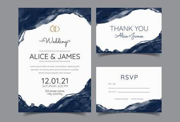 Poster - Luxury Marble Wedding invitation cards, Save The Date card design.  watercolour brush decoration style..