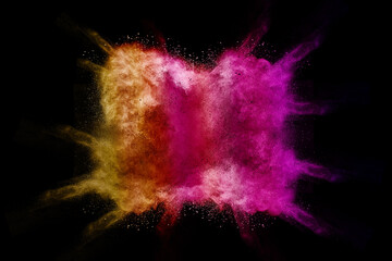 Wall Mural - abstract multicolor powder on black background. holi festival.