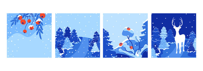 Wall Mural - set of merry christmas greeting cards. square winter holidays templates for social media stories and