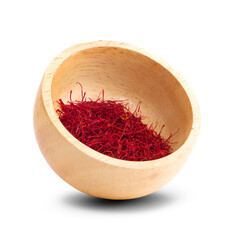 Wall Mural - Saffron thread in the wooden bowl an isolated on white background