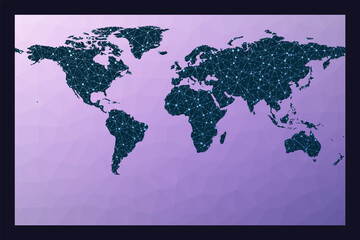 Poster - Global network concept. Cylindrical stereographic projection. World network map. Wired globe in Cylindrical Stereographic projection on geometric low poly background. Vibrant vector illustration.