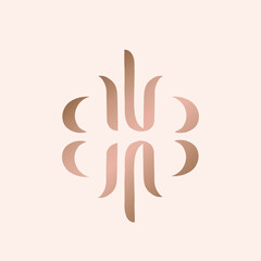 BB monogram logo.Typographic decorative icon with double letter b.Decorative initials.Lettering sign.Abstract shape in rose gold metal color isolated on light background.Beauty, luxury spa style.