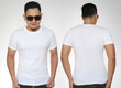 © airdone - Young Asian male in blank t-shirt, front and back view, isolated oon white. Design men shirt mock up template or print