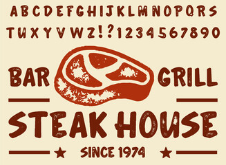Wall Mural - Hand drawn vintage retro font. Outdoor advertising of American restaurants and eateries inspired typeface.
