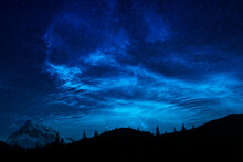 Blue Night Sky Stars And Milky Way In Mountain Scene
