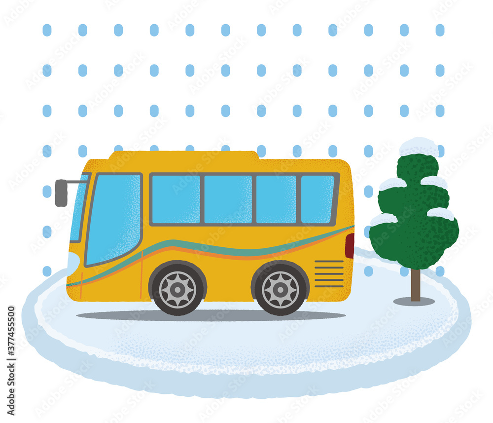 大雪の被害に遭う黄色い観光バスのベクターイラスト Stock Vector | Adobe Stock