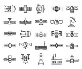 Poster - radio satellite icons set. outline set of radio satellite vector icons for web design isolated on wh
