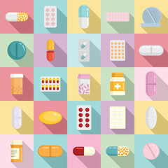 Sticker - Pill icons set. Flat set of pill vector icons for web design