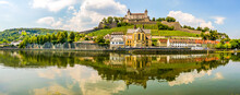 Panoramic View At The Bank Of Main River With Marienberg Castle And At.Bukard Church In Wurzburg ,Germany