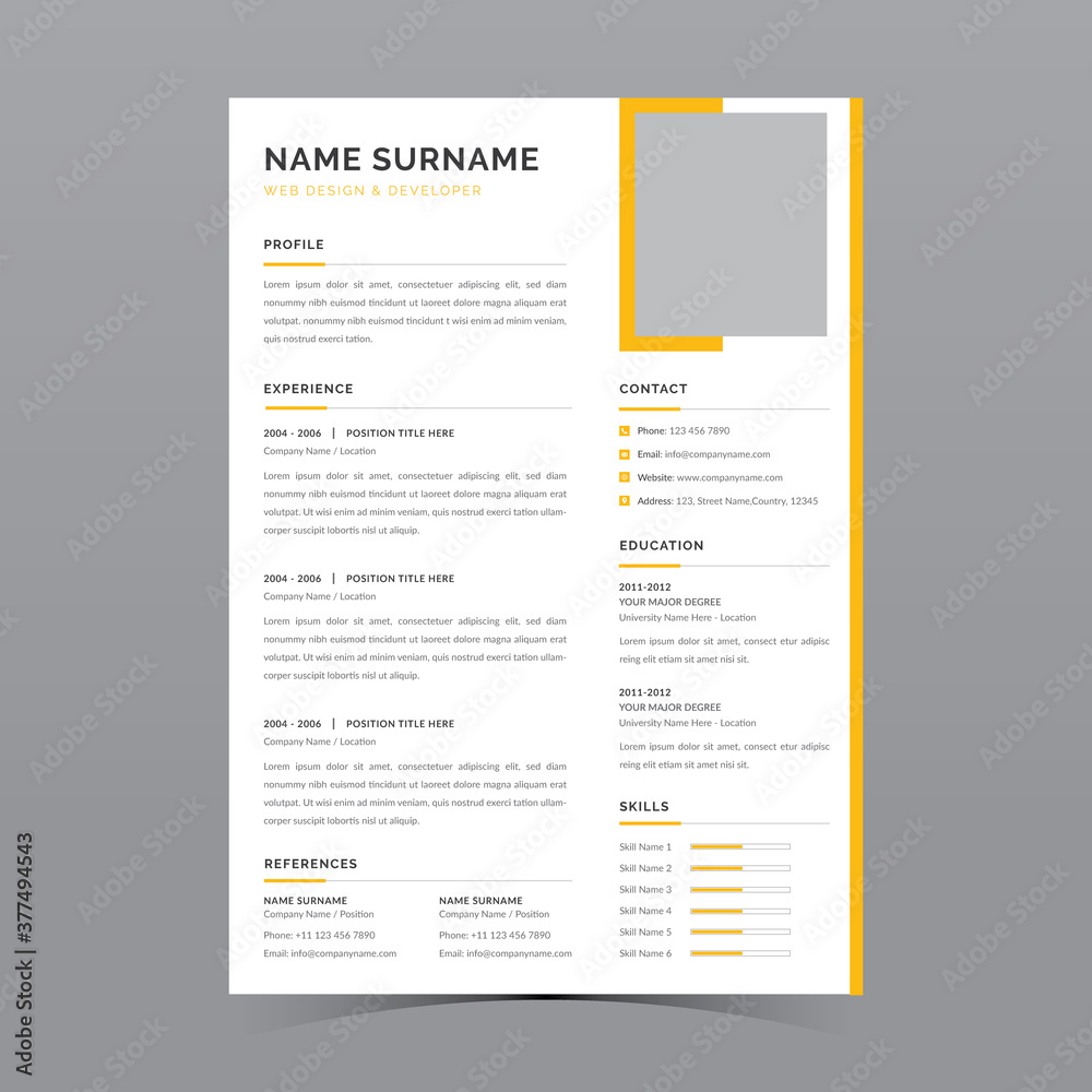 Professional Resume Template Vector Design Stock Vector | Adobe Stock
