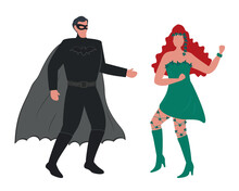 People In Halloween Costumes Are Dancing And Having Fun. Halloween Party. Masquerade.  Vector Illustration