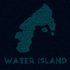 Wall Mural - Water Island tech map. Island symbol in digital style. Cyber map of Water Island with island name. Amazing vector illustration.