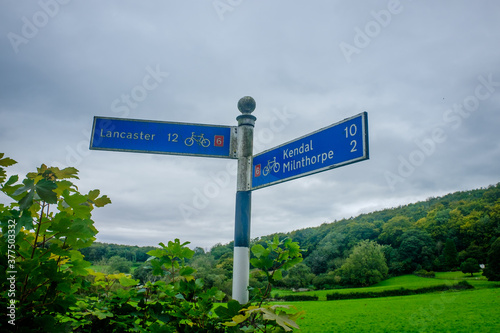 Fotomural Cycle directional sign at Beetham to Lancaster and Kendal