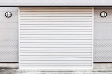 Poster - Automatic white roller shutter doors on the ground floor of the house