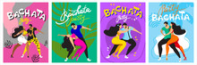 Set Of Vector Pictures With Dancers. People Dance Bachata, Latin Dances. Sexy Couple Dancing Sensually.
