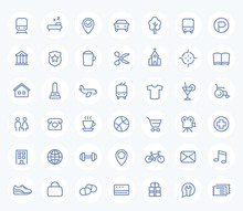 Line Icons Set On White For Maps, Navigation Apps, Vector