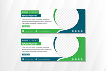 Poster - modern real estate horizontal banner design template with white background. circle shape for space o