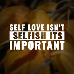 Best inspirational quote for success. Self love isn't selfish it's important
